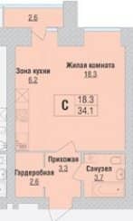 1-комнатная квартира | ЖК «Солнечные часы» | 18.3